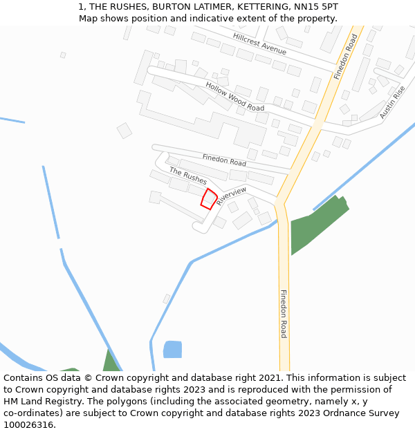 1, THE RUSHES, BURTON LATIMER, KETTERING, NN15 5PT: Location map and indicative extent of plot