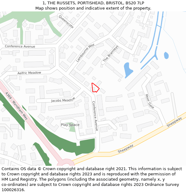 1, THE RUSSETS, PORTISHEAD, BRISTOL, BS20 7LP: Location map and indicative extent of plot