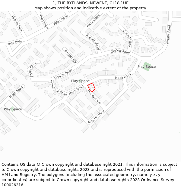 1, THE RYELANDS, NEWENT, GL18 1UE: Location map and indicative extent of plot