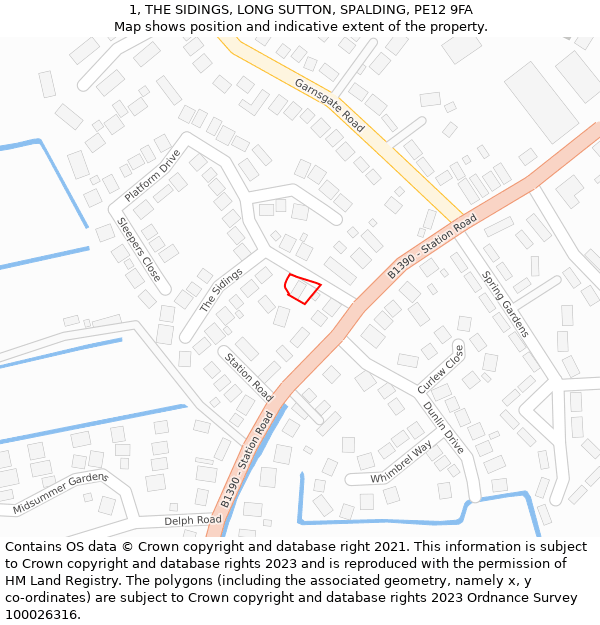 1, THE SIDINGS, LONG SUTTON, SPALDING, PE12 9FA: Location map and indicative extent of plot