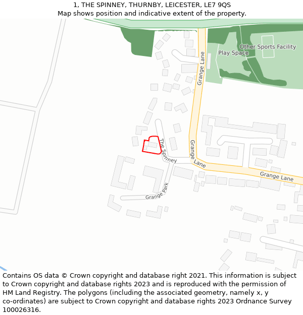 1, THE SPINNEY, THURNBY, LEICESTER, LE7 9QS: Location map and indicative extent of plot