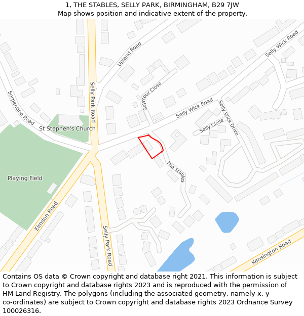 1, THE STABLES, SELLY PARK, BIRMINGHAM, B29 7JW: Location map and indicative extent of plot