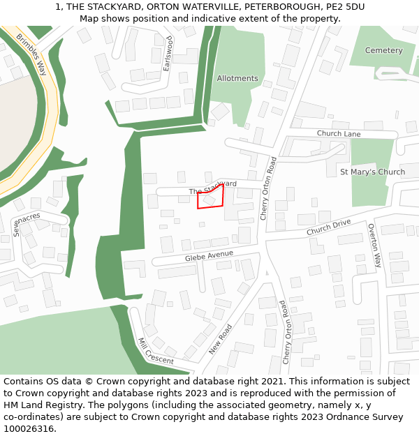 1, THE STACKYARD, ORTON WATERVILLE, PETERBOROUGH, PE2 5DU: Location map and indicative extent of plot