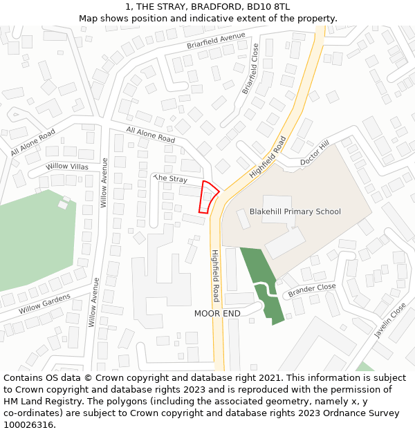 1, THE STRAY, BRADFORD, BD10 8TL: Location map and indicative extent of plot