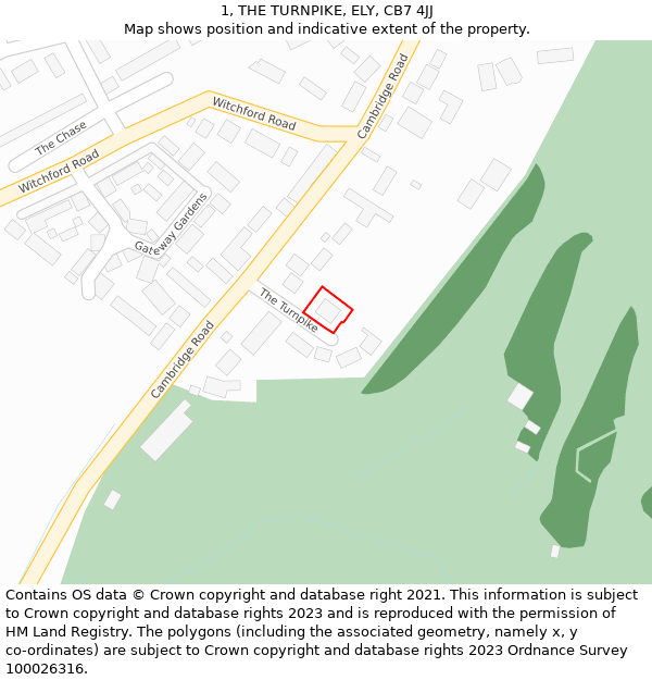 1, THE TURNPIKE, ELY, CB7 4JJ: Location map and indicative extent of plot