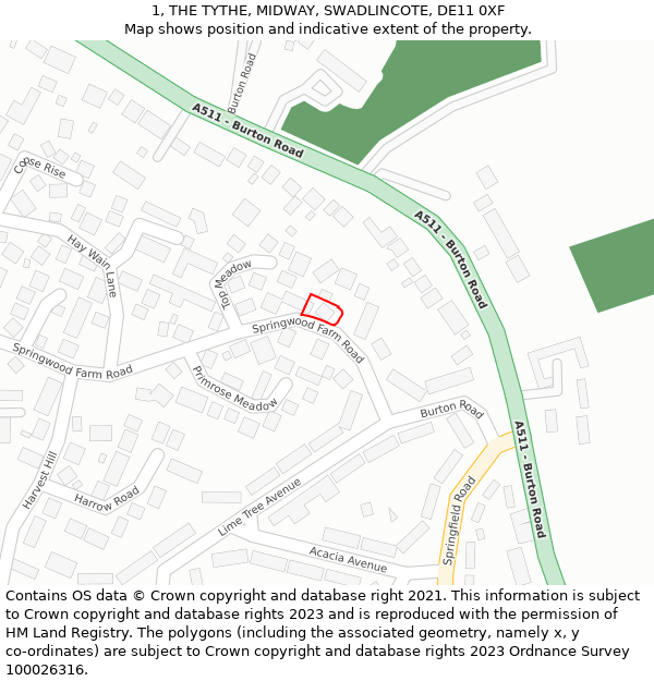 1, THE TYTHE, MIDWAY, SWADLINCOTE, DE11 0XF: Location map and indicative extent of plot