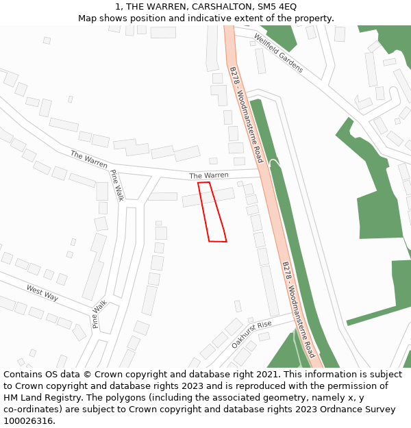 1, THE WARREN, CARSHALTON, SM5 4EQ: Location map and indicative extent of plot
