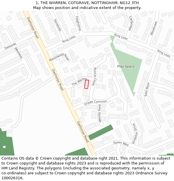 1, THE WARREN, COTGRAVE, NOTTINGHAM, NG12 3TH: Location map and indicative extent of plot