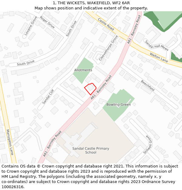 1, THE WICKETS, WAKEFIELD, WF2 6AR: Location map and indicative extent of plot