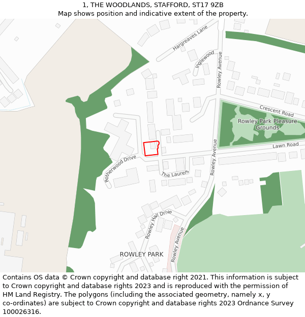 1, THE WOODLANDS, STAFFORD, ST17 9ZB: Location map and indicative extent of plot