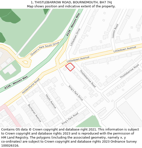 1, THISTLEBARROW ROAD, BOURNEMOUTH, BH7 7AJ: Location map and indicative extent of plot