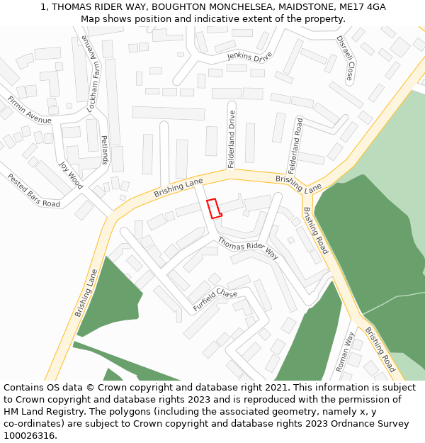 1, THOMAS RIDER WAY, BOUGHTON MONCHELSEA, MAIDSTONE, ME17 4GA: Location map and indicative extent of plot