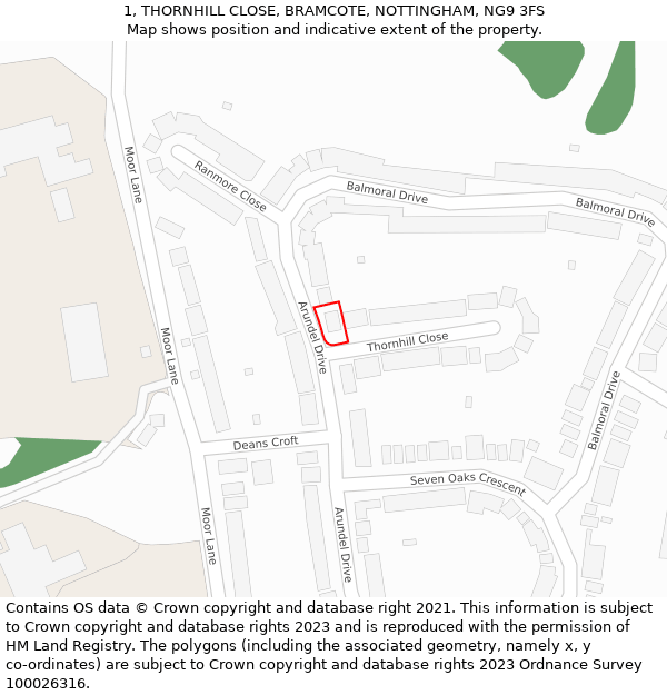 1, THORNHILL CLOSE, BRAMCOTE, NOTTINGHAM, NG9 3FS: Location map and indicative extent of plot