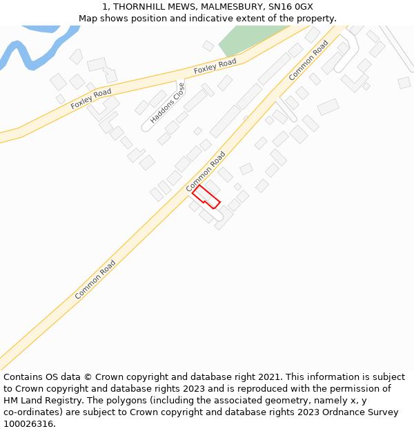 1, THORNHILL MEWS, MALMESBURY, SN16 0GX: Location map and indicative extent of plot