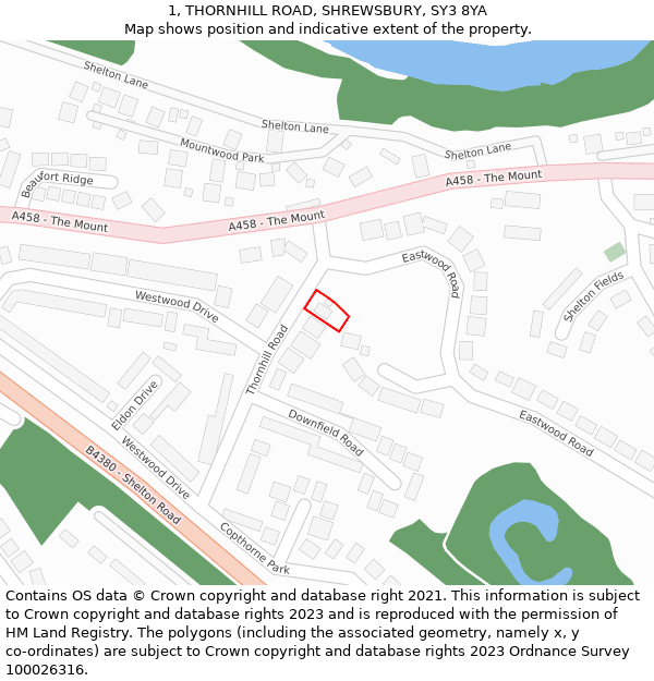 1, THORNHILL ROAD, SHREWSBURY, SY3 8YA: Location map and indicative extent of plot