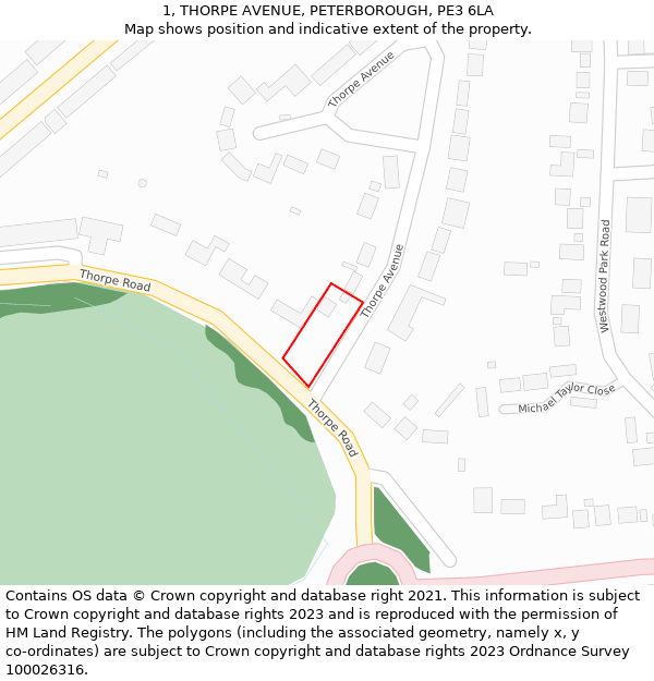 1, THORPE AVENUE, PETERBOROUGH, PE3 6LA: Location map and indicative extent of plot