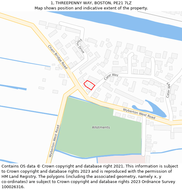 1, THREEPENNY WAY, BOSTON, PE21 7LZ: Location map and indicative extent of plot