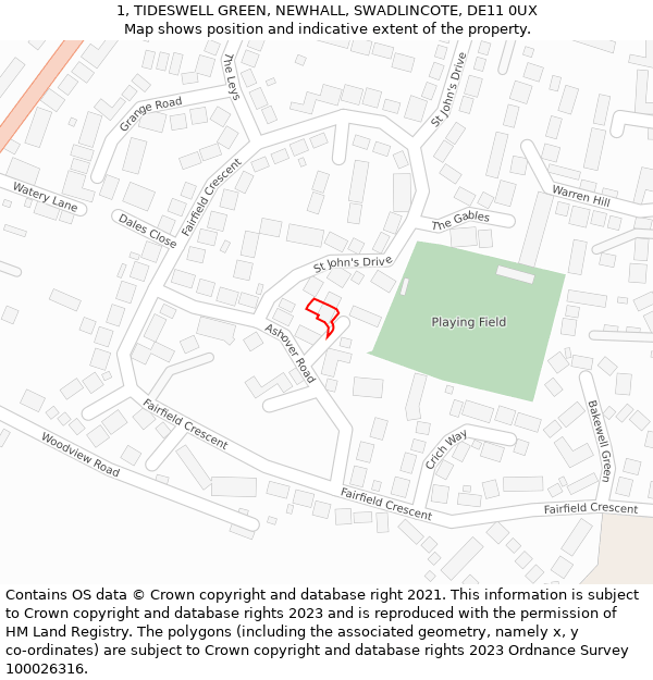 1, TIDESWELL GREEN, NEWHALL, SWADLINCOTE, DE11 0UX: Location map and indicative extent of plot