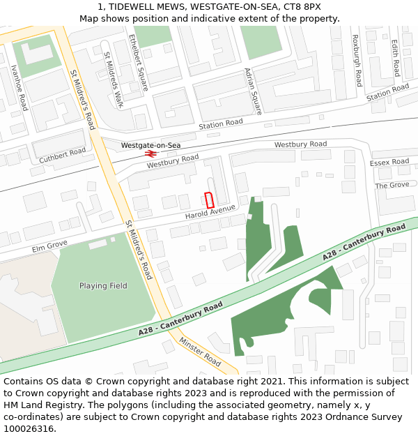 1, TIDEWELL MEWS, WESTGATE-ON-SEA, CT8 8PX: Location map and indicative extent of plot