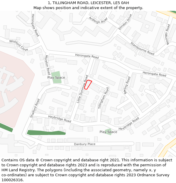 1, TILLINGHAM ROAD, LEICESTER, LE5 0AH: Location map and indicative extent of plot