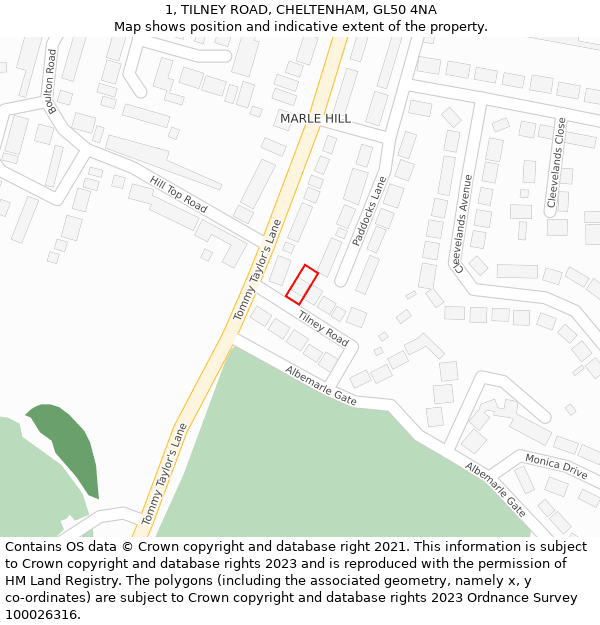 1, TILNEY ROAD, CHELTENHAM, GL50 4NA: Location map and indicative extent of plot