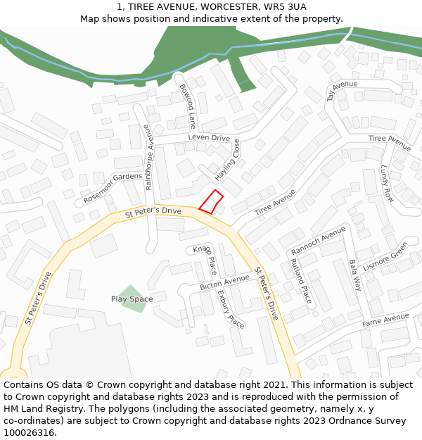 1, TIREE AVENUE, WORCESTER, WR5 3UA: Location map and indicative extent of plot