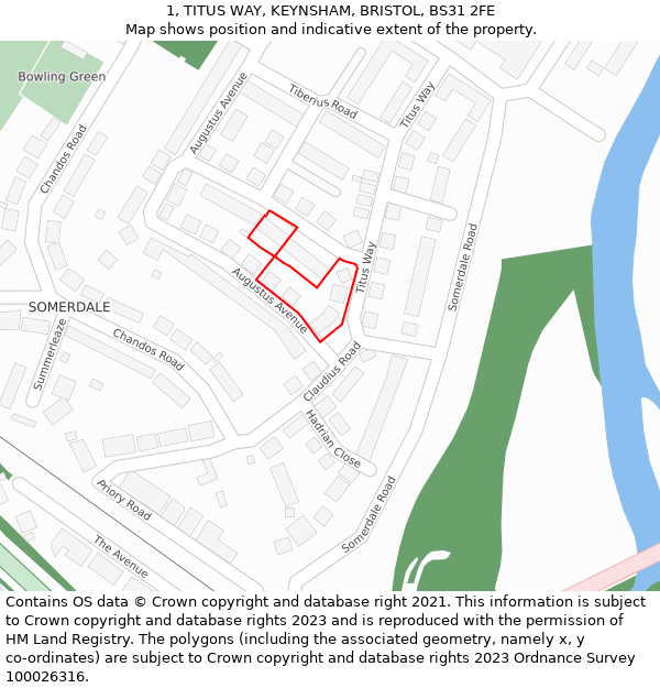 1, TITUS WAY, KEYNSHAM, BRISTOL, BS31 2FE: Location map and indicative extent of plot