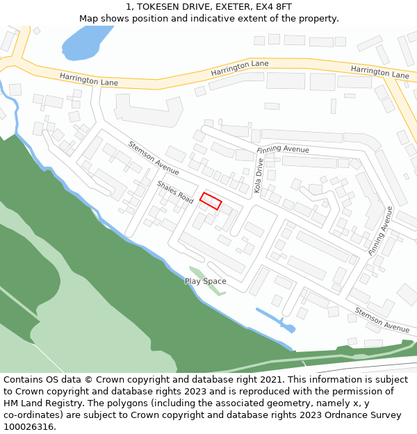 1, TOKESEN DRIVE, EXETER, EX4 8FT: Location map and indicative extent of plot