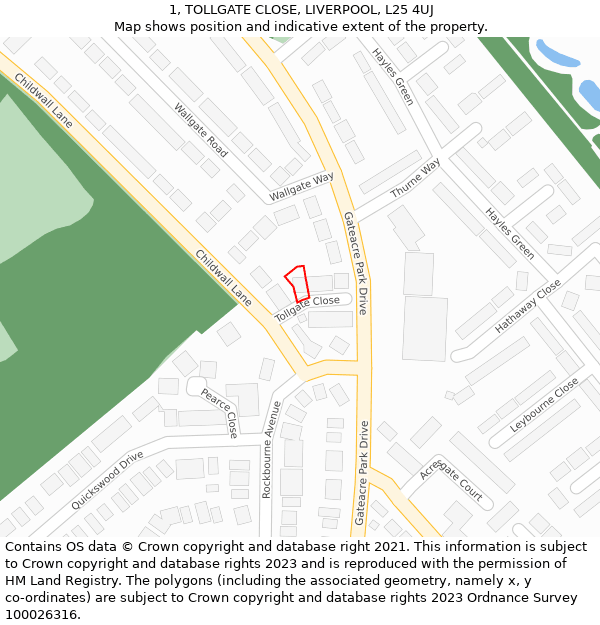 1, TOLLGATE CLOSE, LIVERPOOL, L25 4UJ: Location map and indicative extent of plot