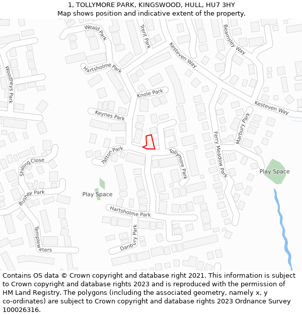 1, TOLLYMORE PARK, KINGSWOOD, HULL, HU7 3HY: Location map and indicative extent of plot