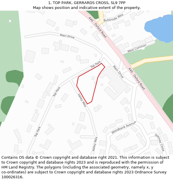 1, TOP PARK, GERRARDS CROSS, SL9 7PP: Location map and indicative extent of plot