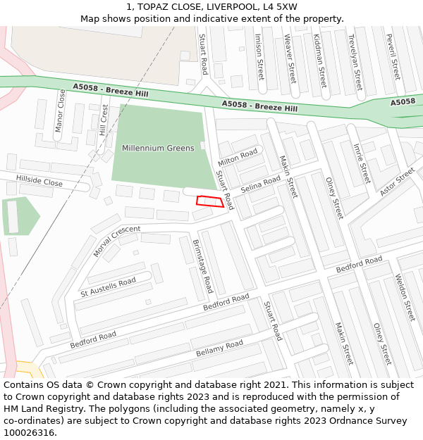 1, TOPAZ CLOSE, LIVERPOOL, L4 5XW: Location map and indicative extent of plot