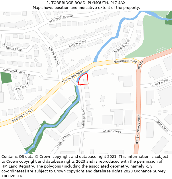 1, TORBRIDGE ROAD, PLYMOUTH, PL7 4AX: Location map and indicative extent of plot