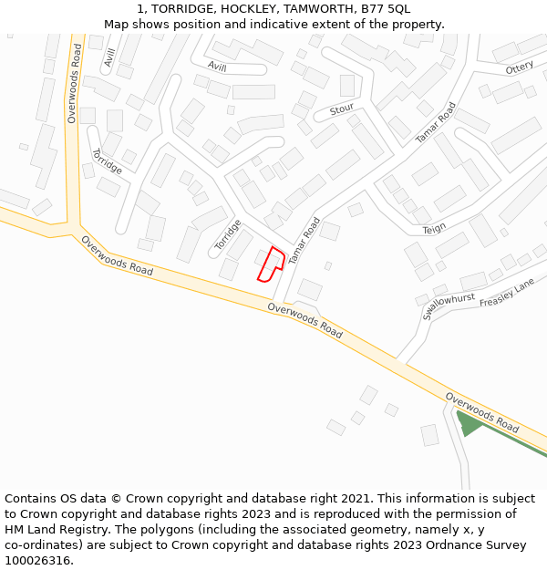 1, TORRIDGE, HOCKLEY, TAMWORTH, B77 5QL: Location map and indicative extent of plot