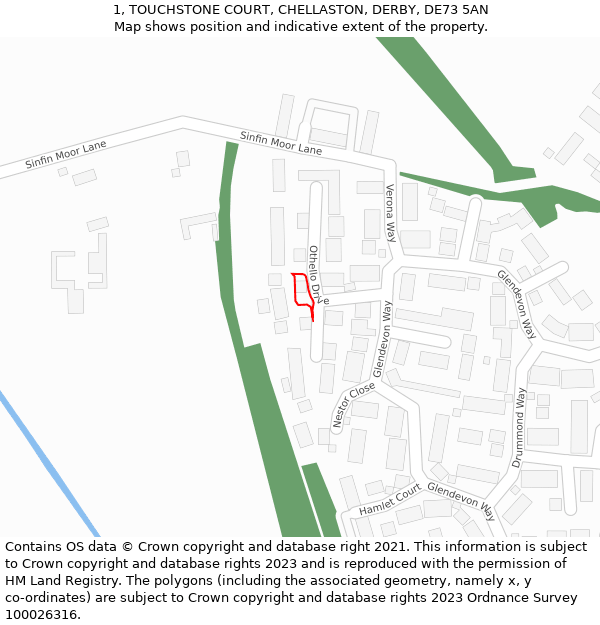 1, TOUCHSTONE COURT, CHELLASTON, DERBY, DE73 5AN: Location map and indicative extent of plot