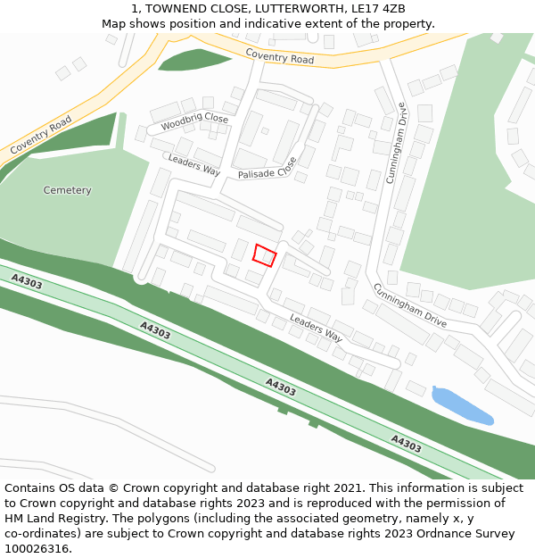 1, TOWNEND CLOSE, LUTTERWORTH, LE17 4ZB: Location map and indicative extent of plot
