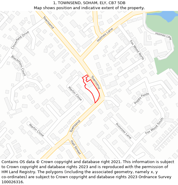 1, TOWNSEND, SOHAM, ELY, CB7 5DB: Location map and indicative extent of plot