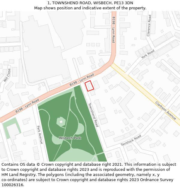 1, TOWNSHEND ROAD, WISBECH, PE13 3DN: Location map and indicative extent of plot