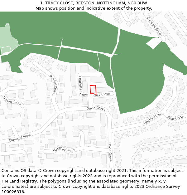 1, TRACY CLOSE, BEESTON, NOTTINGHAM, NG9 3HW: Location map and indicative extent of plot