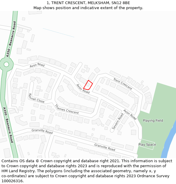 1, TRENT CRESCENT, MELKSHAM, SN12 8BE: Location map and indicative extent of plot