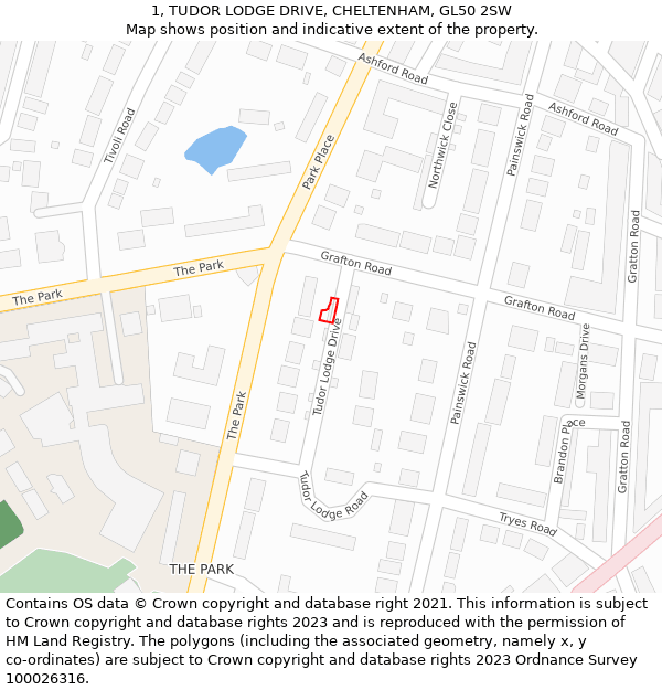 1, TUDOR LODGE DRIVE, CHELTENHAM, GL50 2SW: Location map and indicative extent of plot