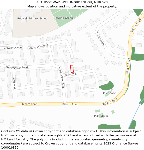 1, TUDOR WAY, WELLINGBOROUGH, NN8 5YB: Location map and indicative extent of plot