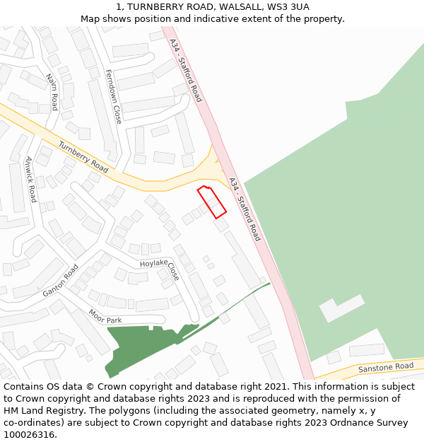 1, TURNBERRY ROAD, WALSALL, WS3 3UA: Location map and indicative extent of plot