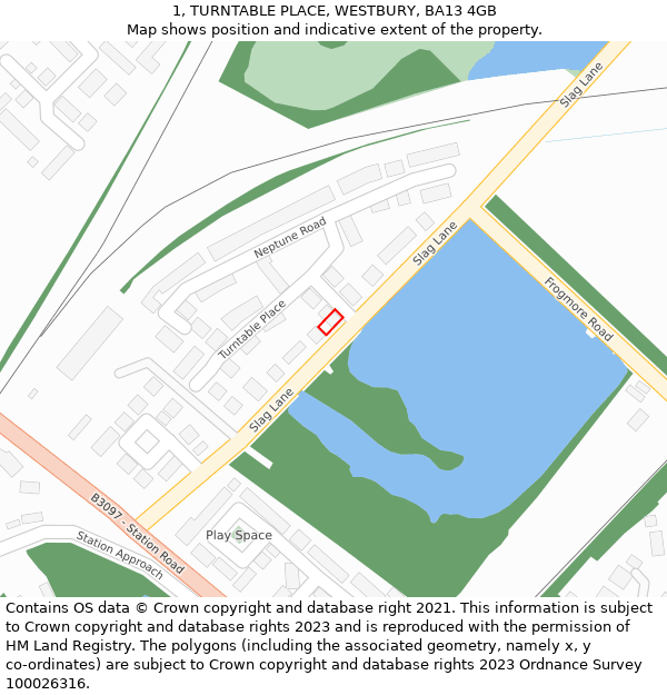 1, TURNTABLE PLACE, WESTBURY, BA13 4GB: Location map and indicative extent of plot