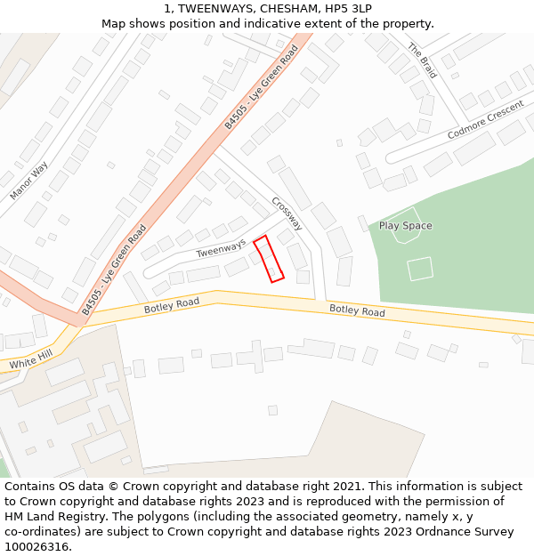 1, TWEENWAYS, CHESHAM, HP5 3LP: Location map and indicative extent of plot