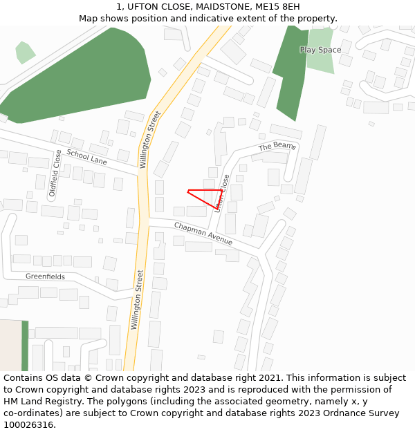 1, UFTON CLOSE, MAIDSTONE, ME15 8EH: Location map and indicative extent of plot