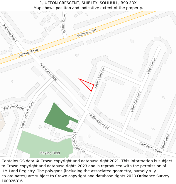 1, UFTON CRESCENT, SHIRLEY, SOLIHULL, B90 3RX: Location map and indicative extent of plot