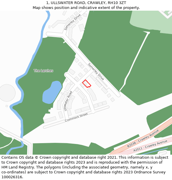 1, ULLSWATER ROAD, CRAWLEY, RH10 3ZT: Location map and indicative extent of plot