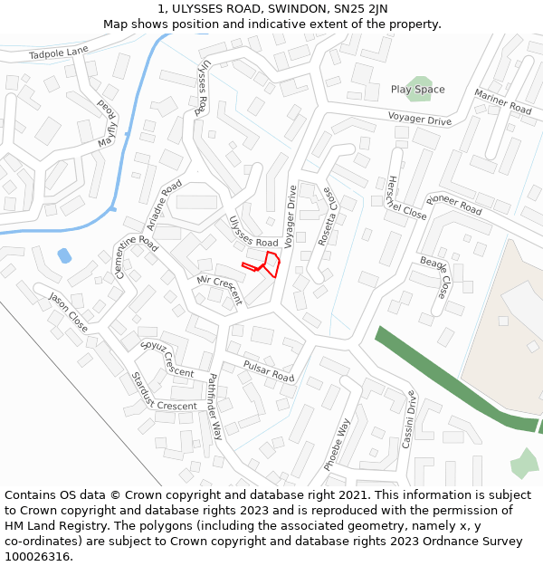 1, ULYSSES ROAD, SWINDON, SN25 2JN: Location map and indicative extent of plot