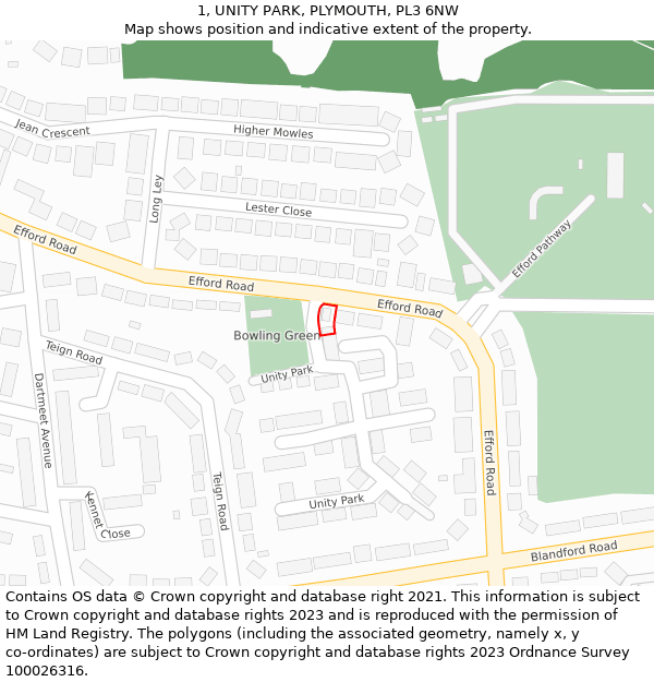1, UNITY PARK, PLYMOUTH, PL3 6NW: Location map and indicative extent of plot